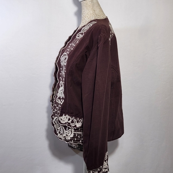 New Direction Women Brown Embroidered Long Sleeve Denim Jacket Size L Western - Picture 9 of 14